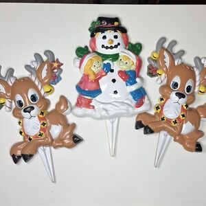 Vintage GiftCo Set 3 Ground Stakes Christmas Garden‎ Decor 13" Plastic Rain deer